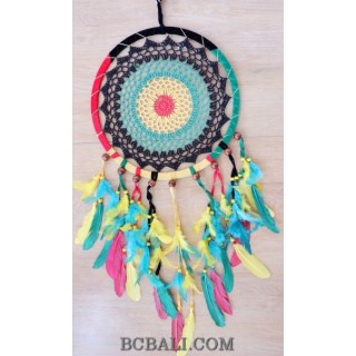 crochet dream catcher colorful rasta bali feathers design